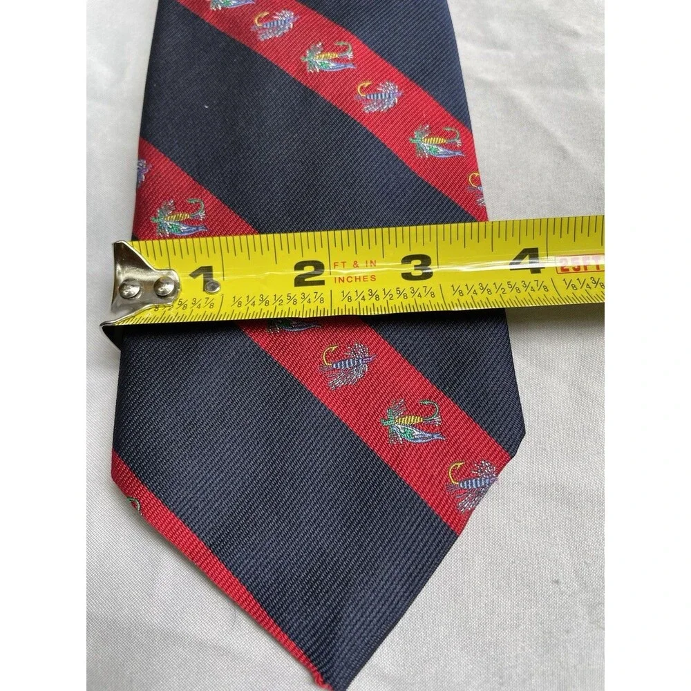 Ambercromie & Fitch Necktie Mens Fishing Lure Red Blue Stripped Pattern Silk